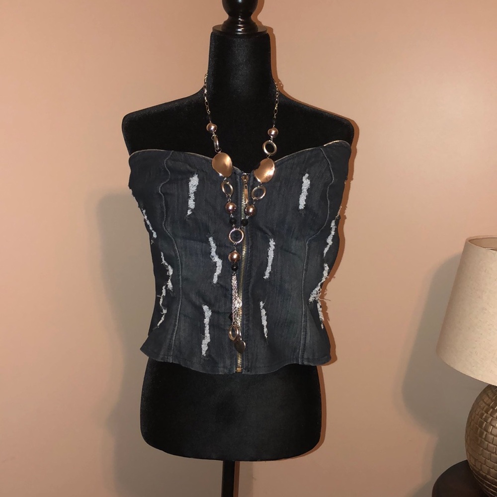 Sleeveless Distressed Denim Top